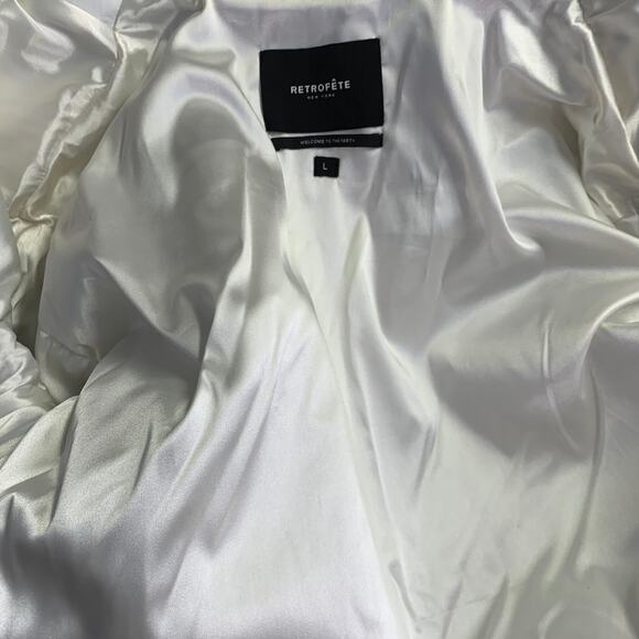 RETROFETE Size L Black White Silver Leather Padded Shoulders Zip Up Jacket - Picture 5 of 6